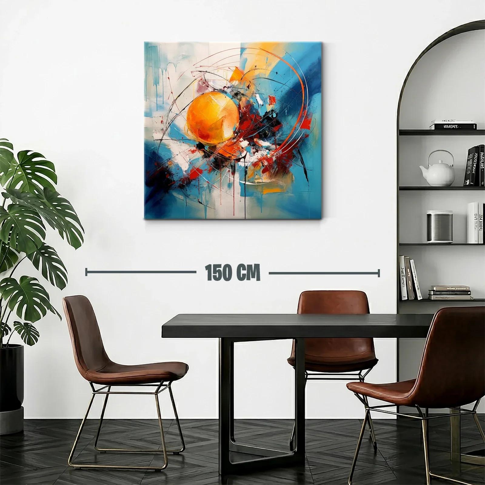 Cuadro Abstracto con Esferas y Dinámicas Líneas en Azul y Naranja — miniatura 2