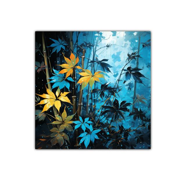 Hojas vibrantes en tonos azul y amarillo para decorar