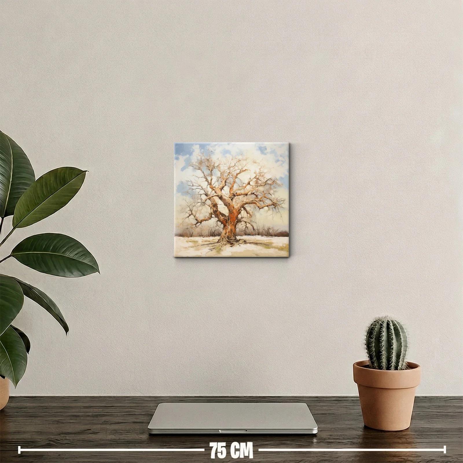 Árbol solitario con tonos cálidos y fondo nevado — miniatura 2