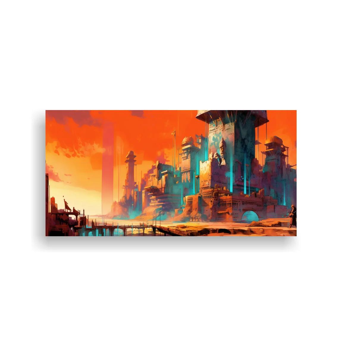 Cuadro ciudad industrial futurista con chimeneas y suelo árido — imagen principal