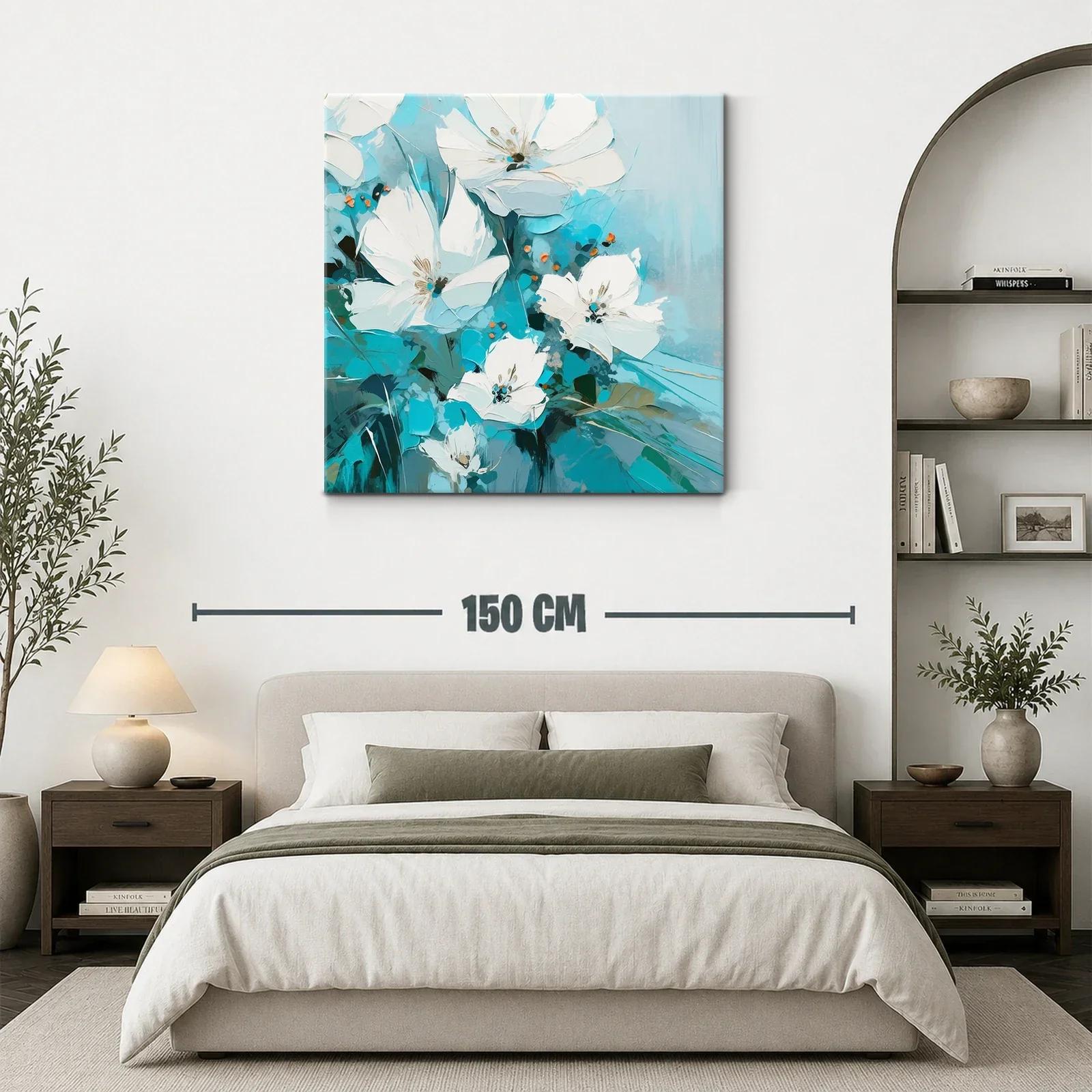 Flores blancas sobre fondo en tonos turquesa y azul — miniatura 3
