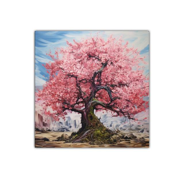 Árbol de Cerezo en Flor sobre Paisaje Montañoso
