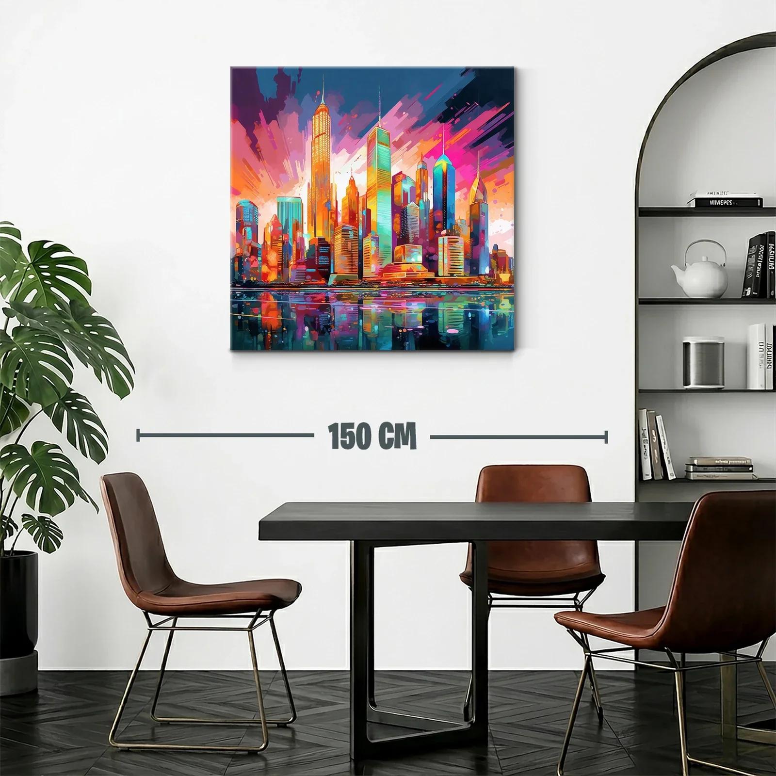 Vibrante ciudad al atardecer con reflejos intensos — miniatura 2
