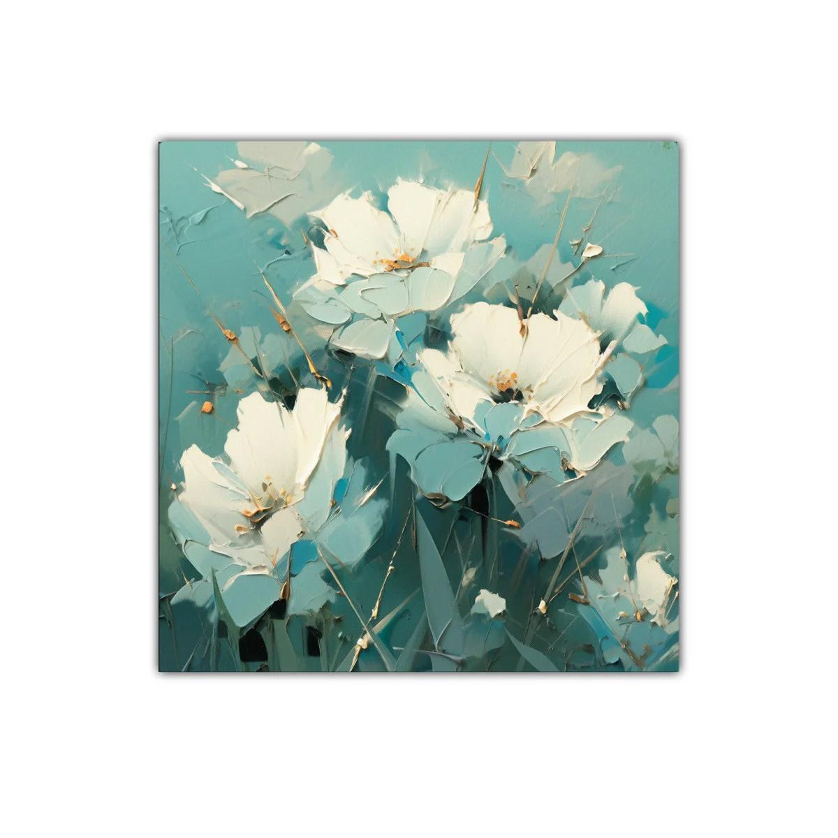 Flores blancas delicadas con fondo azul celeste
