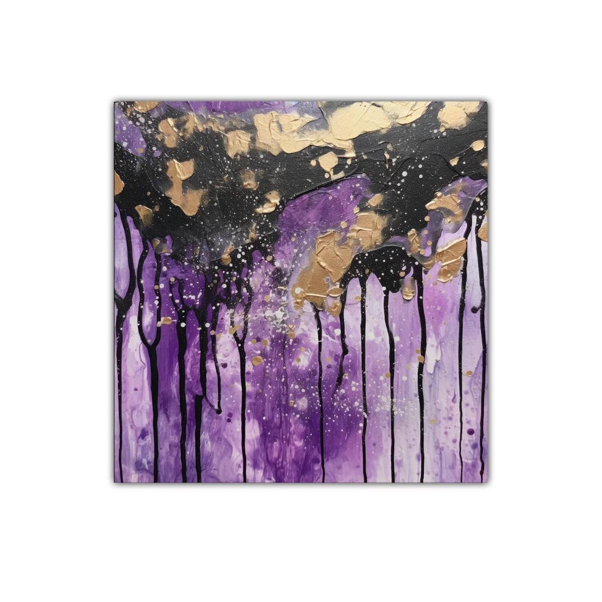 Cuadro abstracto con tonos violetas y detalles dorados — imagen principal