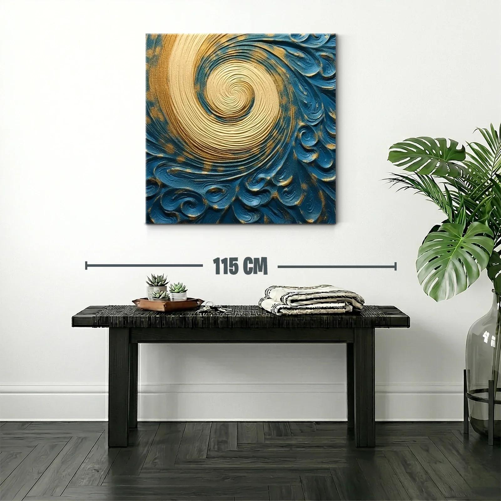 Remolino dorado en fondo azul con relieve artesanal — miniatura 2