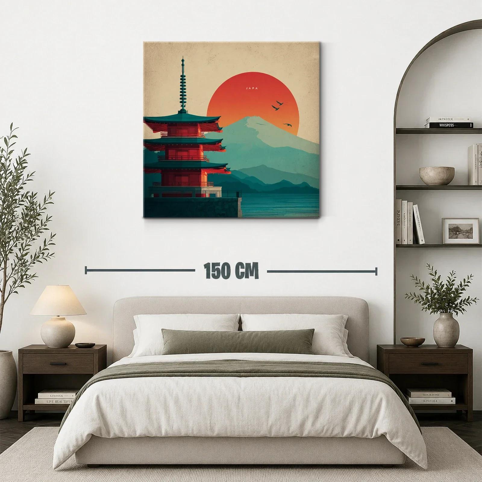 Paisaje japonés con pagoda y monte Fuji al atardecer — miniatura 3