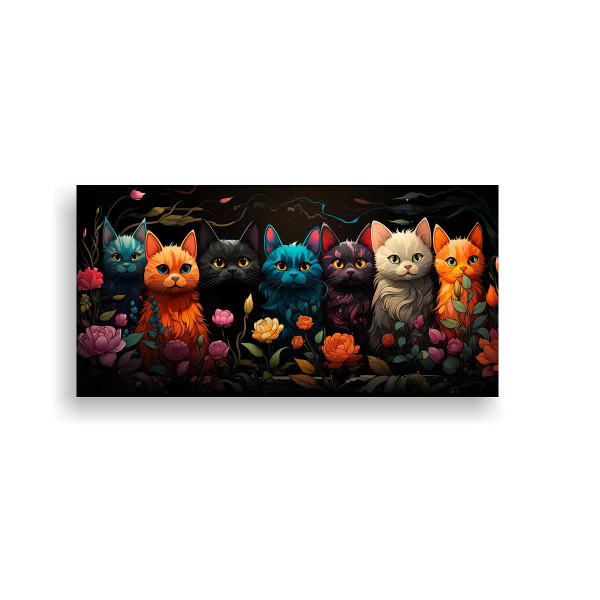 Cuadro seis gatos entre flores y follaje — imagen principal