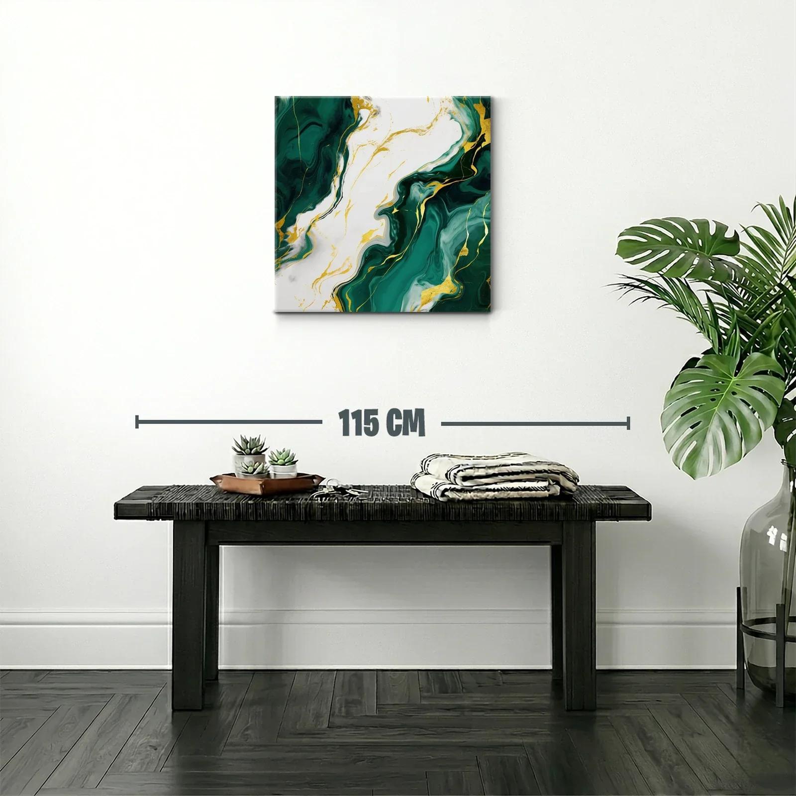Cuadro abstracto con tonos verdes y detalles dorados — miniatura 2