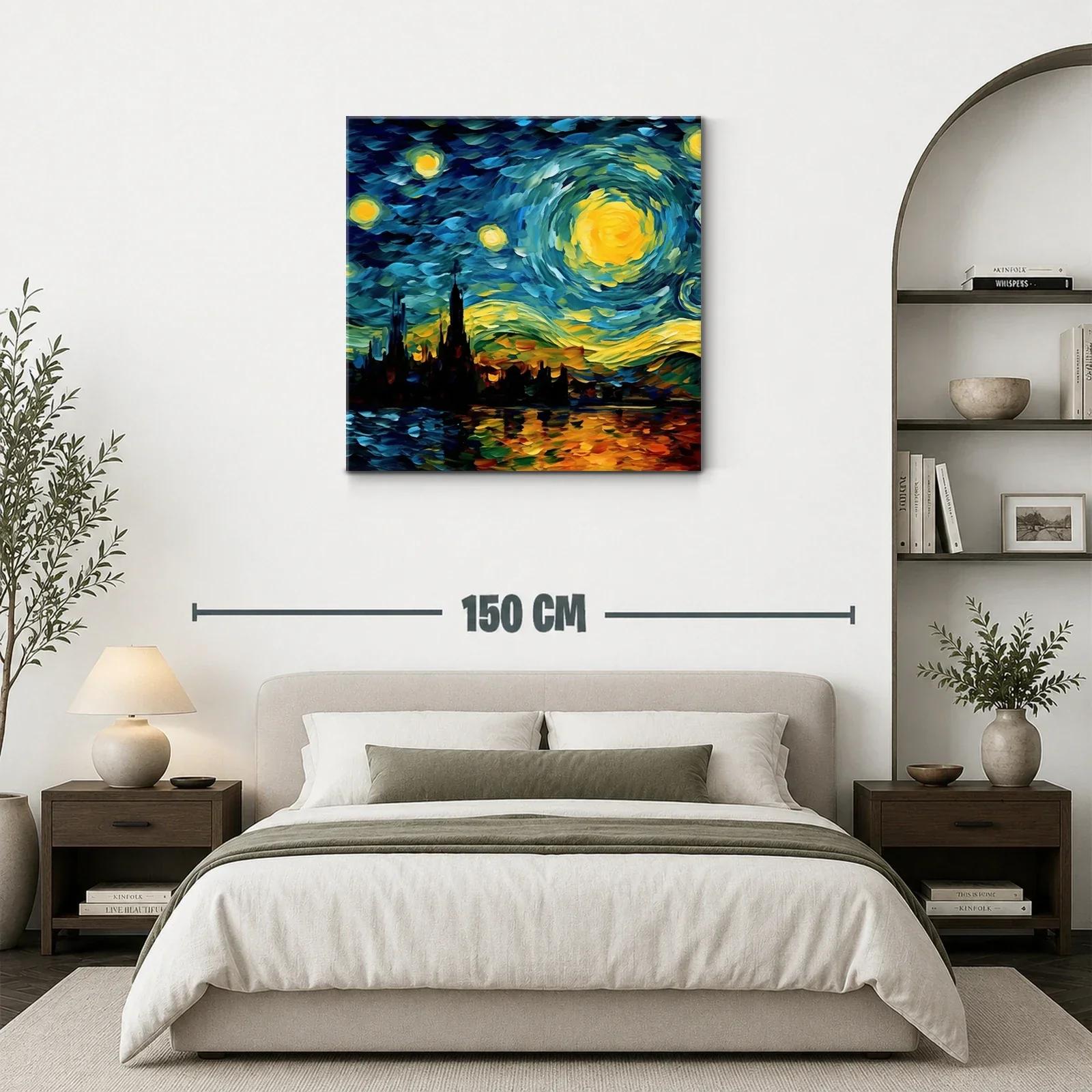 Cielo estrellado vibrante sobre ciudad reflejada en agua — miniatura 3