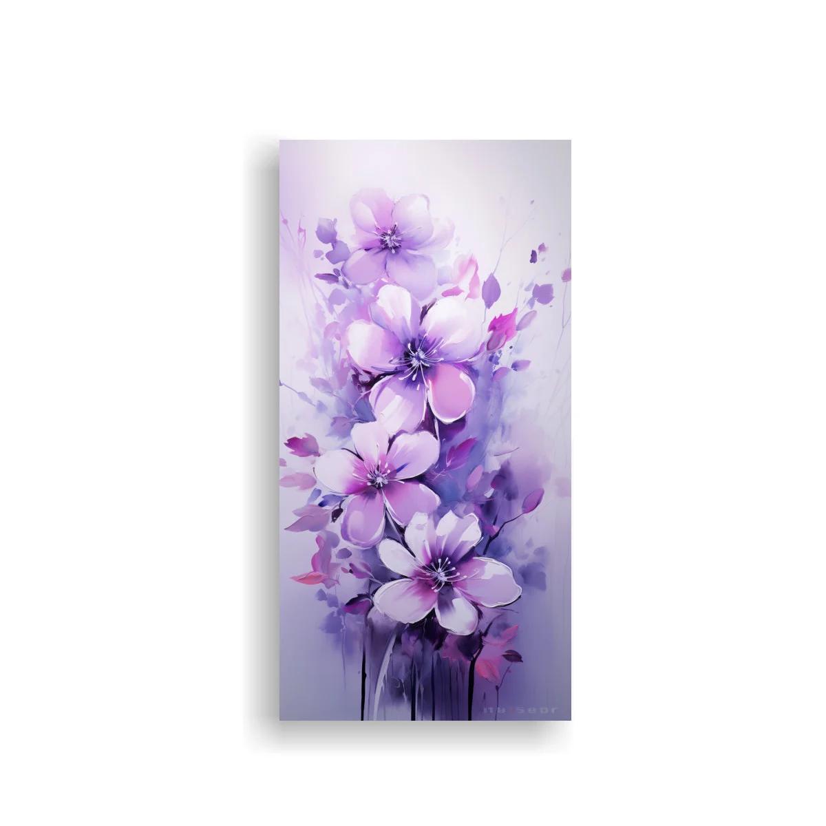 Cuadro flores lilas con acuarela etérea