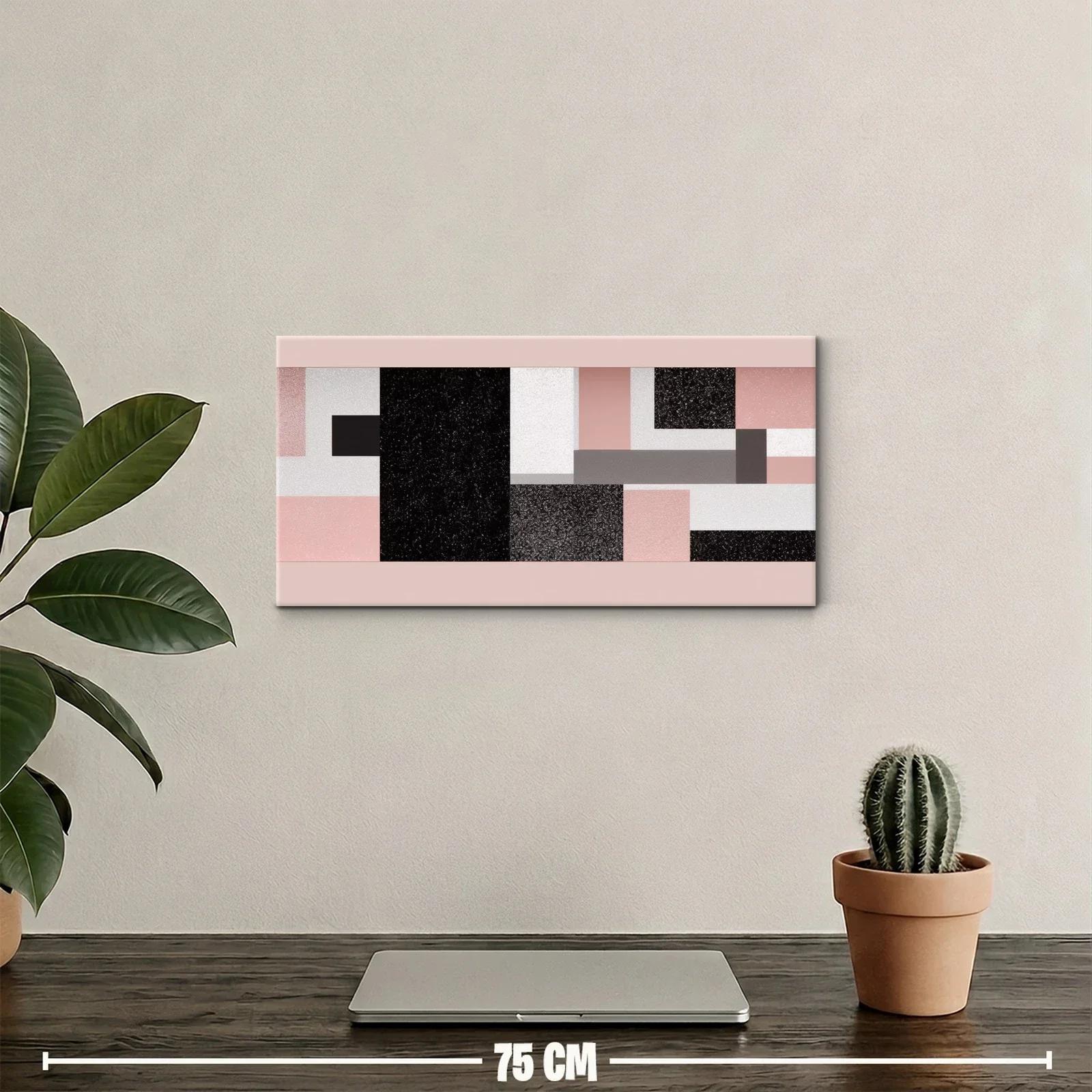 Cuadro abstracto de rectángulos en bandas rosa pálido y gris — miniatura 2