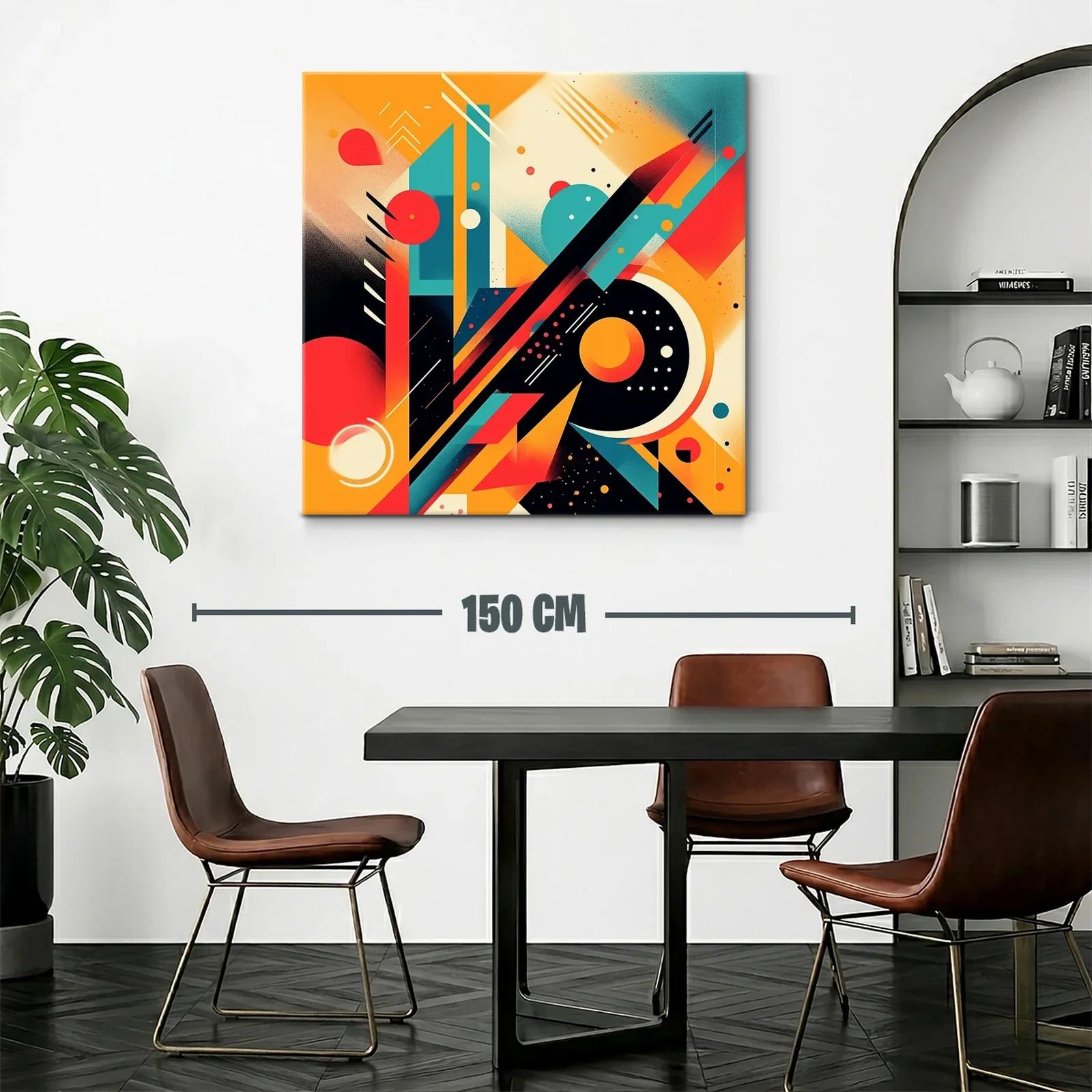 Composición abstracta en naranja rojo y turquesa vibrante — miniatura 2