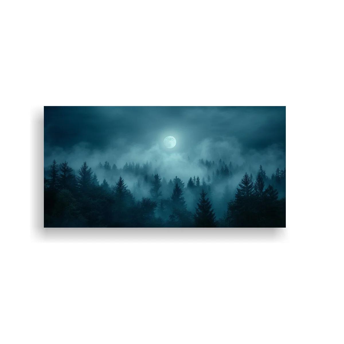 Cuadro bosque de pinos con luna destacando en el cielo