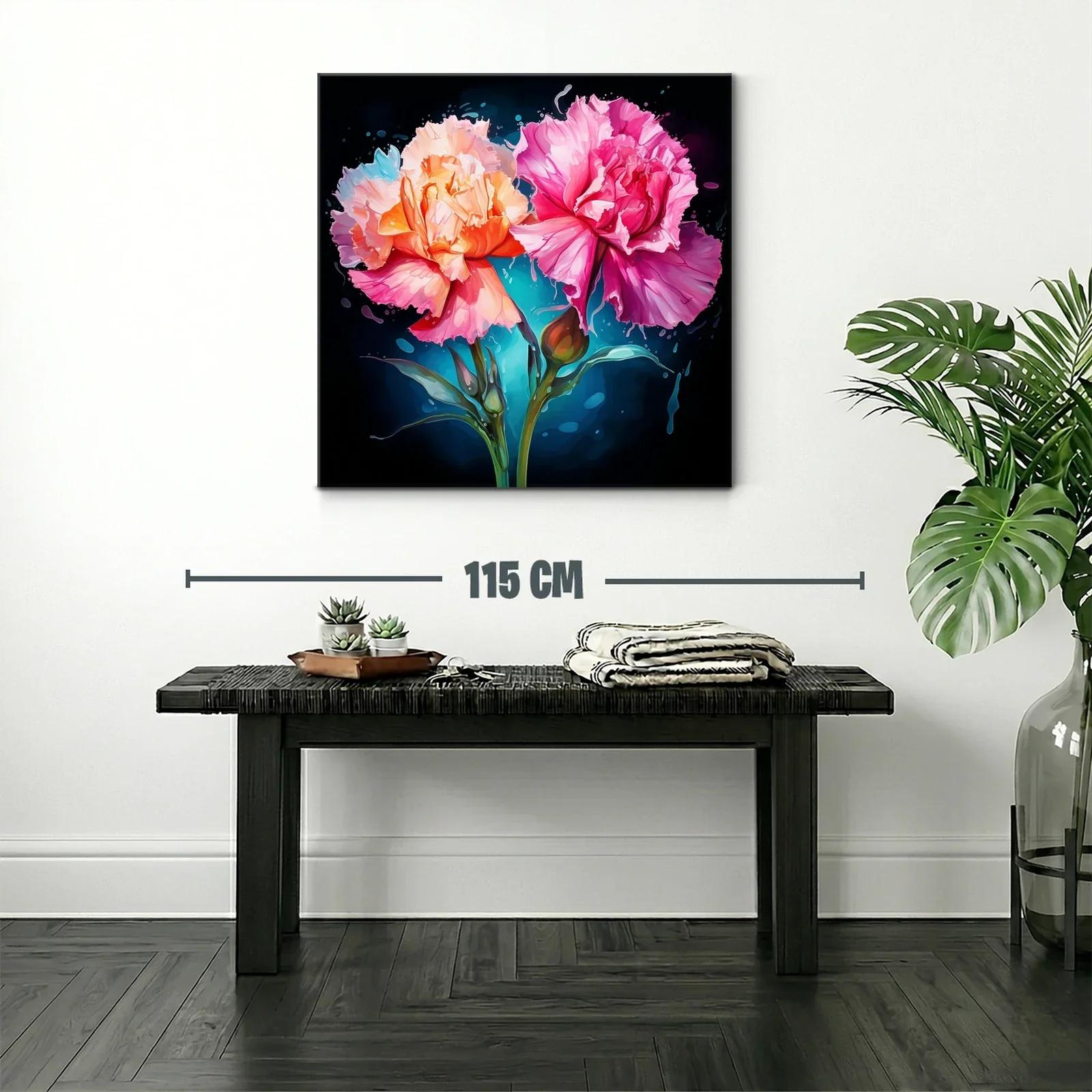 Cuadro moderno con flores vibrantes en tonos rosa y naranja — miniatura 2