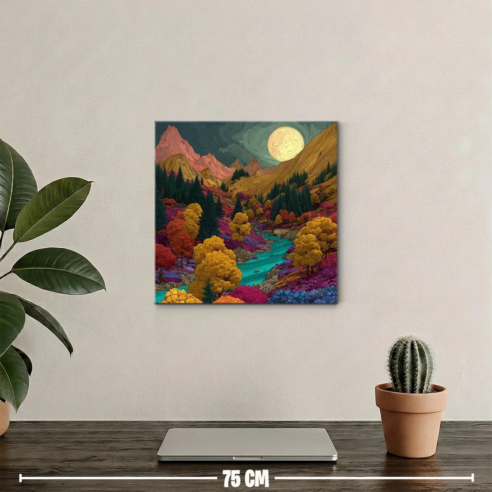 Paisaje vibrante de montaña con río bajo luna llena — miniatura 2