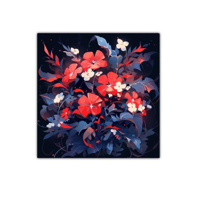 Flores vibrantes con tonos rojos y azules intensos