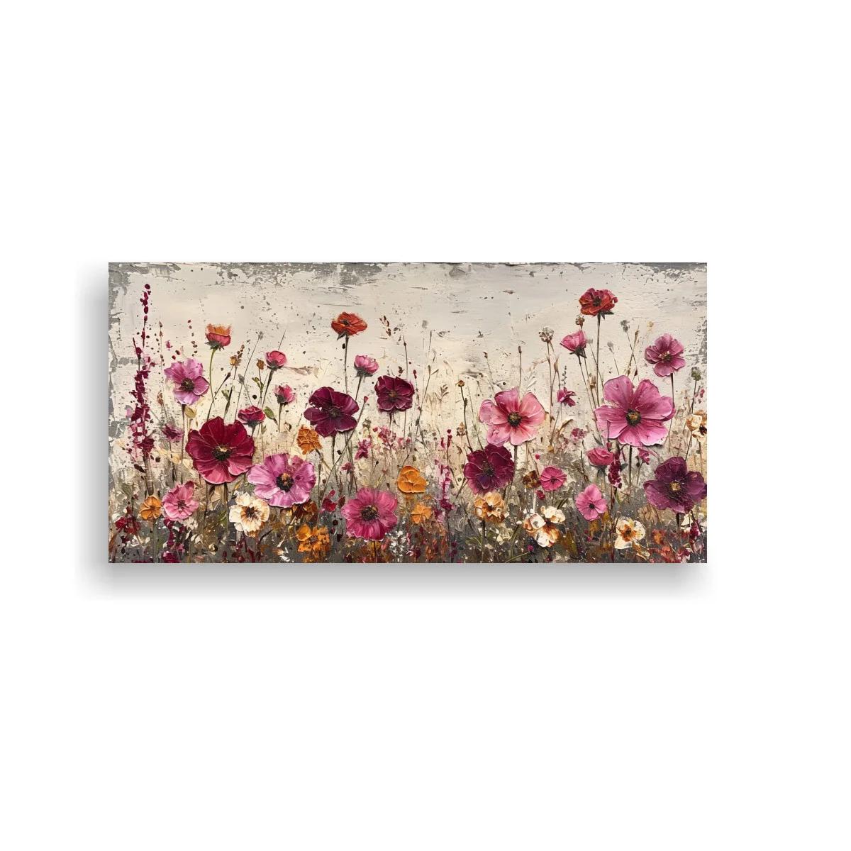 Cuadro amapolas rosas con fondo claro envejecido