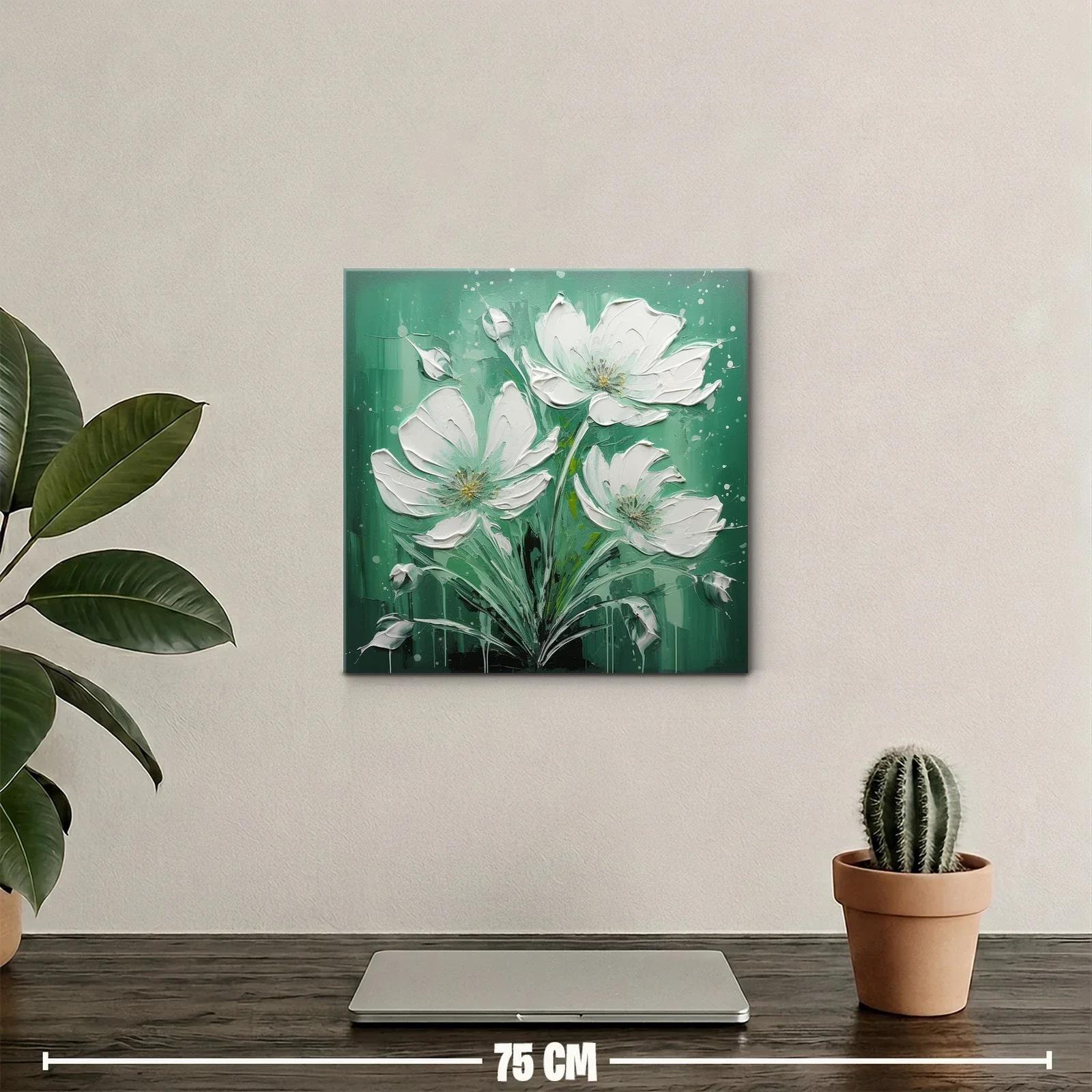 Cuadro con delicadas flores blancas en fondo verde — miniatura 2