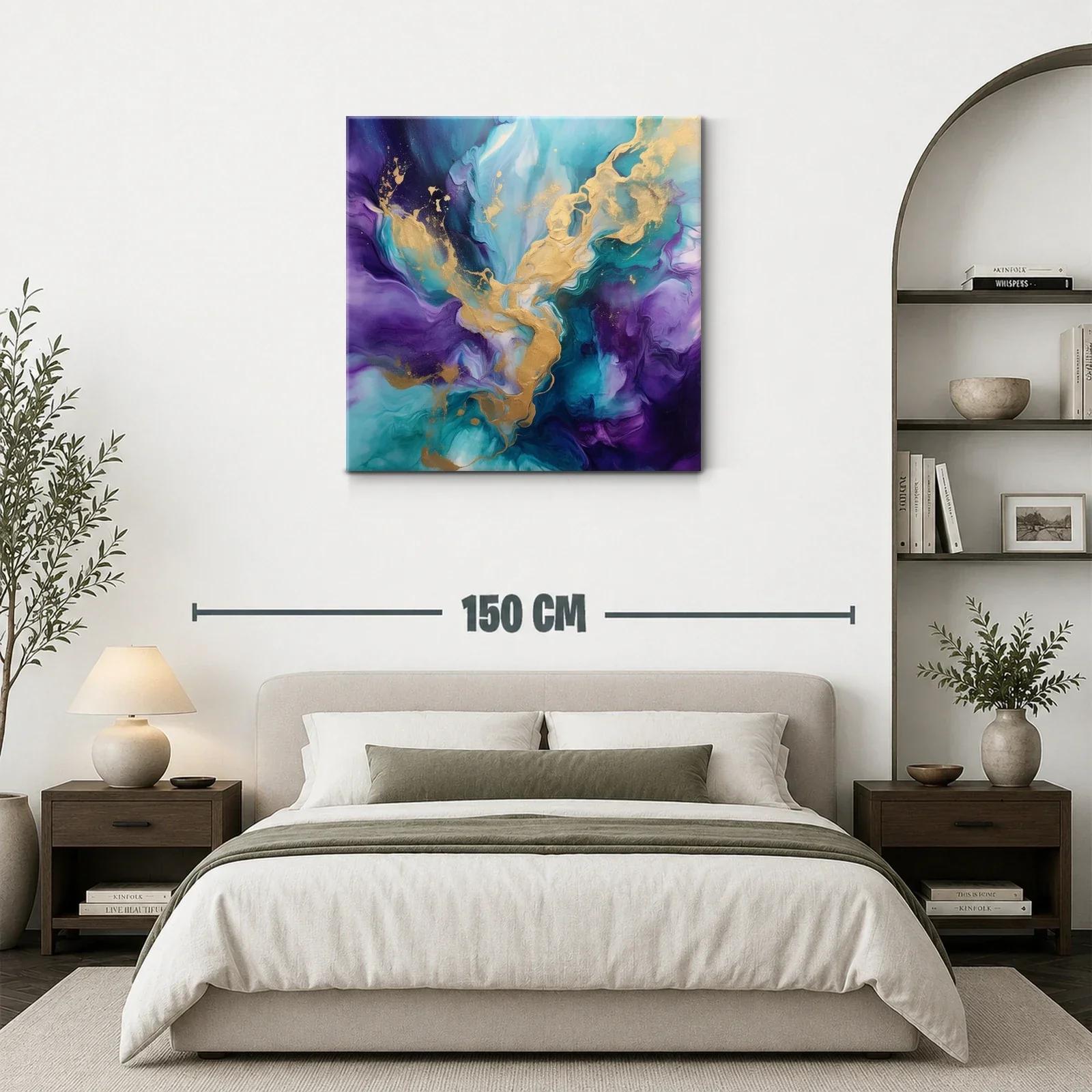 Cuadro Abstracto con Tono Azul y Dorado Vibrante — miniatura 3