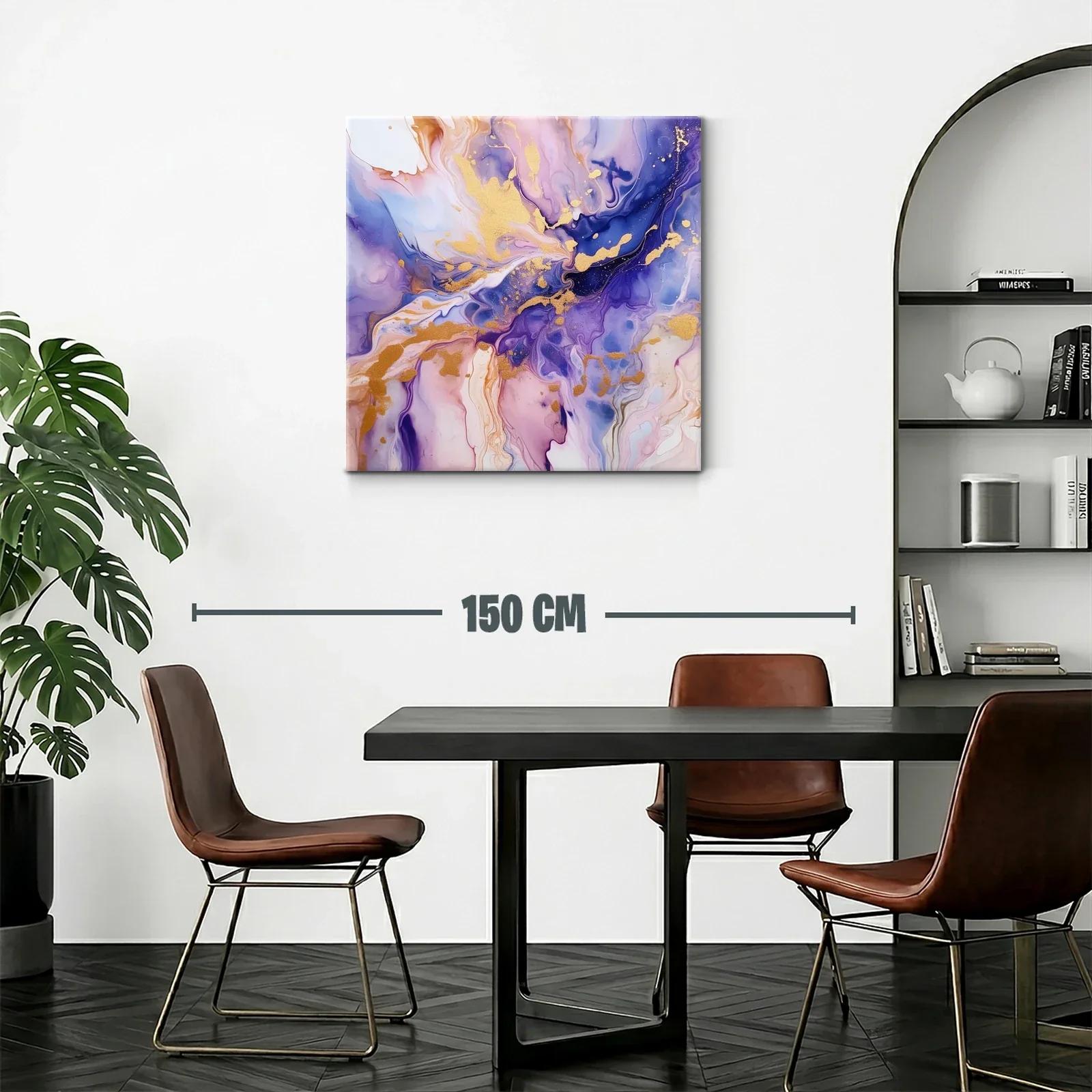Cuadro abstracto en tonos violetas y dorados vibrantes — miniatura 2