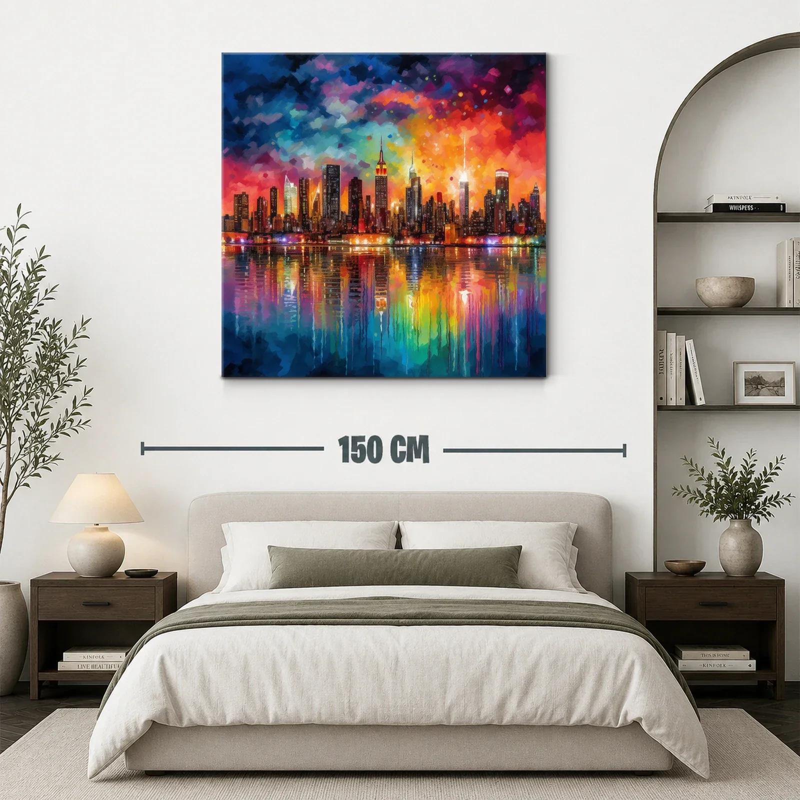 Atardecer vibrante reflejado sobre la ciudad iluminada — miniatura 3