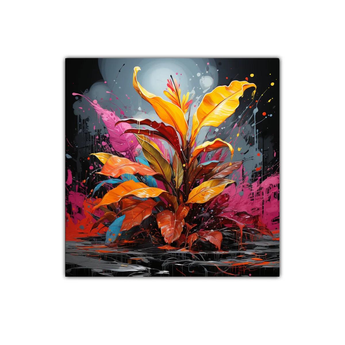 Cuadro decorativo con hojas vibrantes en tonos cálidos y contrastes intensos — imagen principal