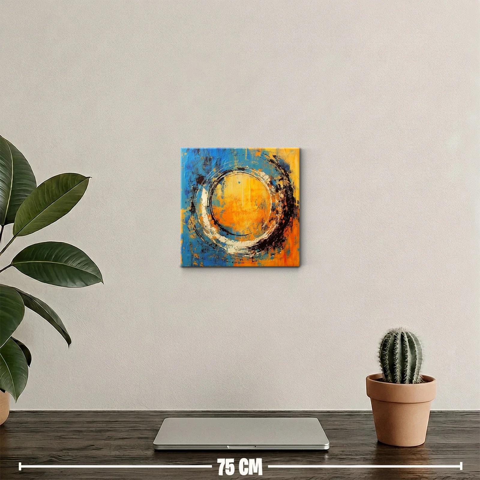 Cuadro abstracto con círculo dinámico en tonos cálidos y fríos — miniatura 2