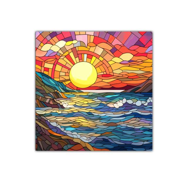 Cuadro vibrante de paisaje marino al atardecer