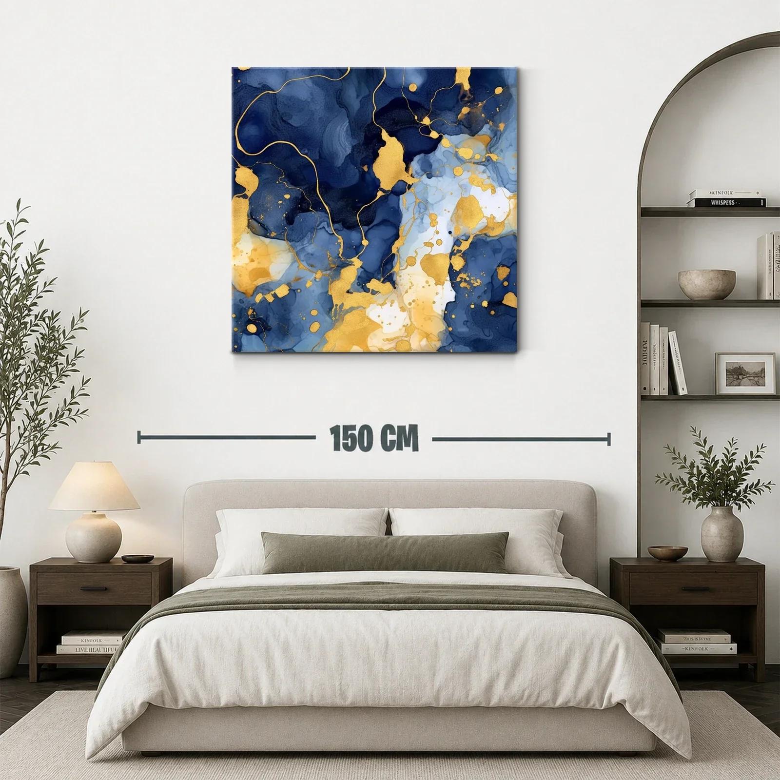 Cuadro abstracto elegante en tonos azul intenso y dorado — miniatura 3