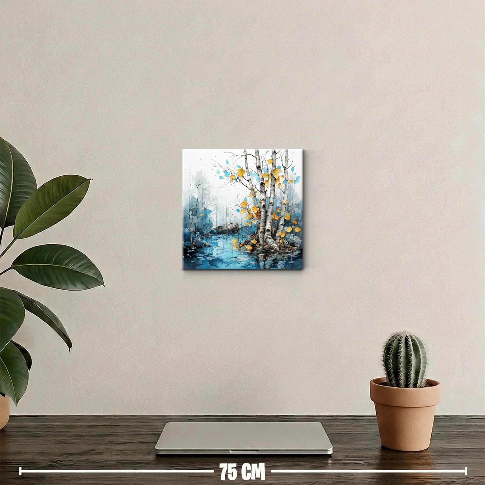 Paisaje sereno de abedules con hojas doradas reflejadas en agua — miniatura 2
