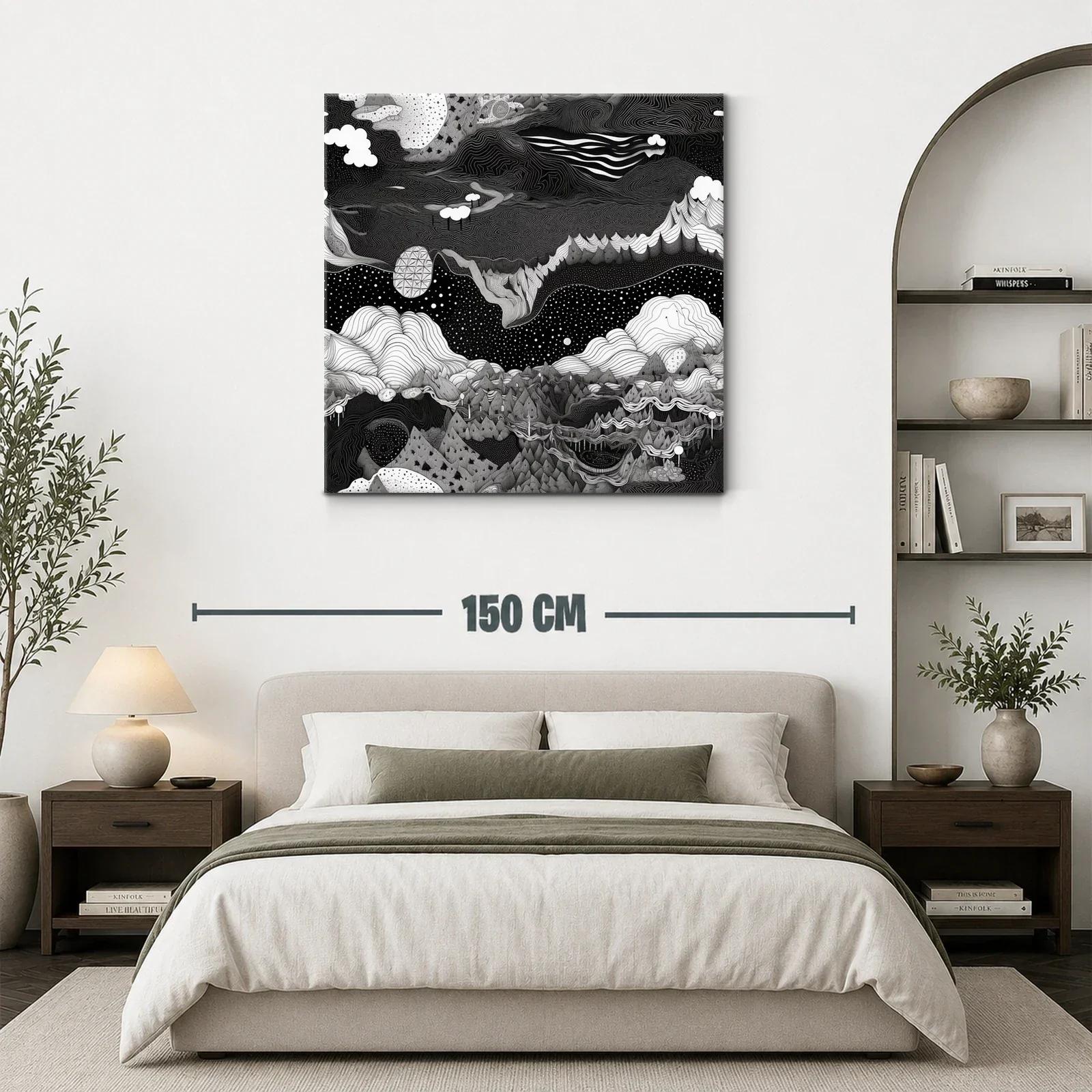 Paisaje onírico en blanco y negro con formas abstractas — miniatura 3