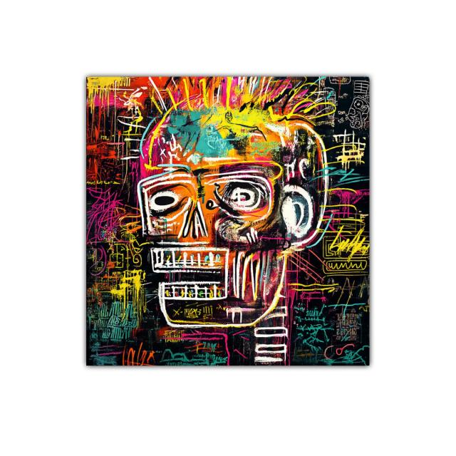 Cuadro vibrante con calavera en estilo urbano contemporáneo