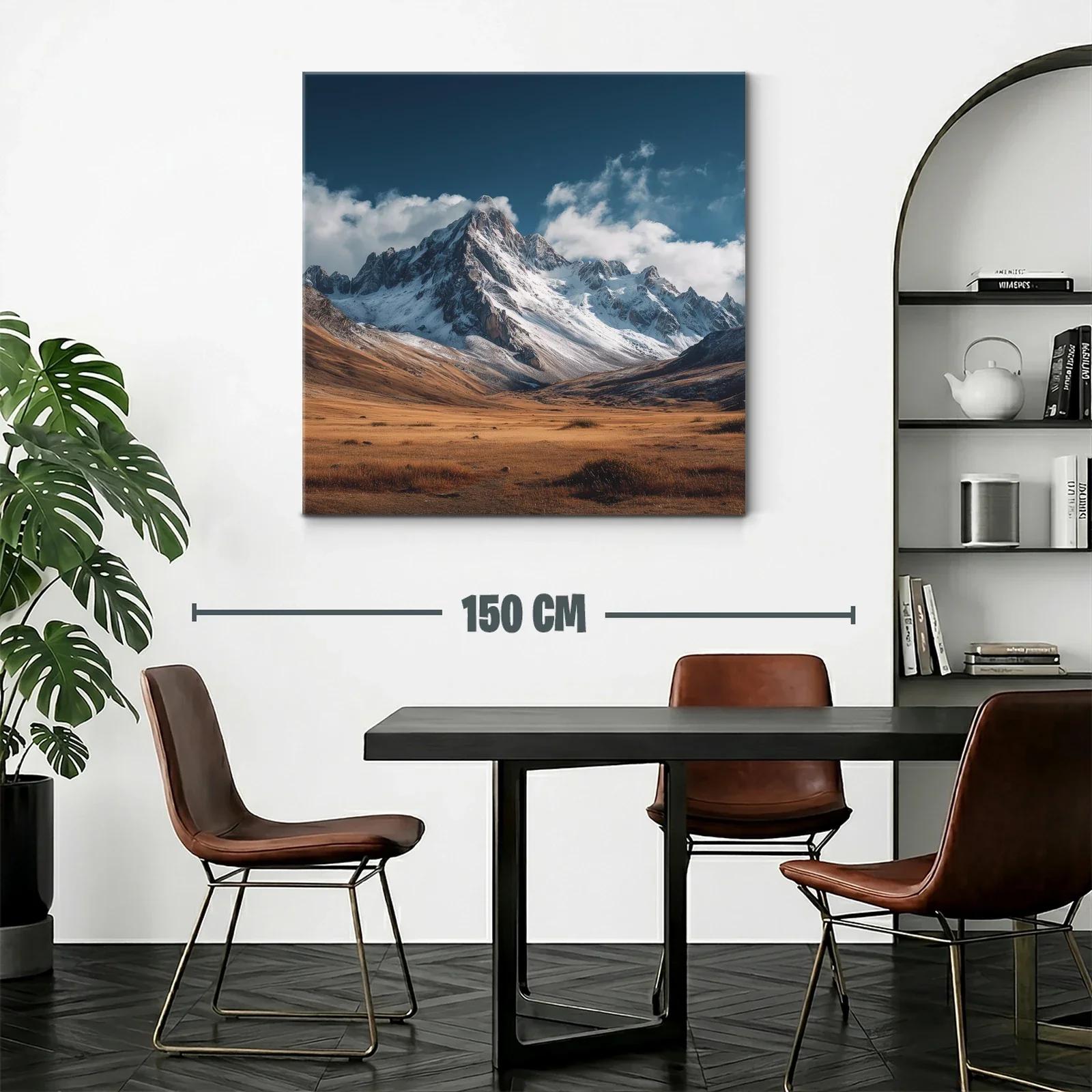 Montañas nevadas con cielo azul y pradera dorada — miniatura 2