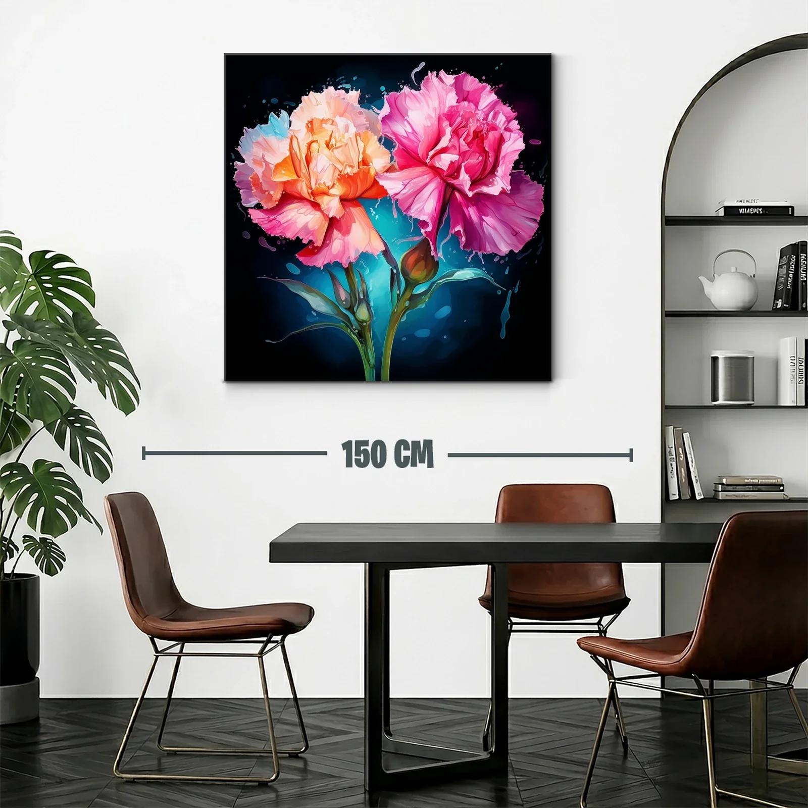 Cuadro moderno con flores vibrantes en tonos rosa y naranja — miniatura 2