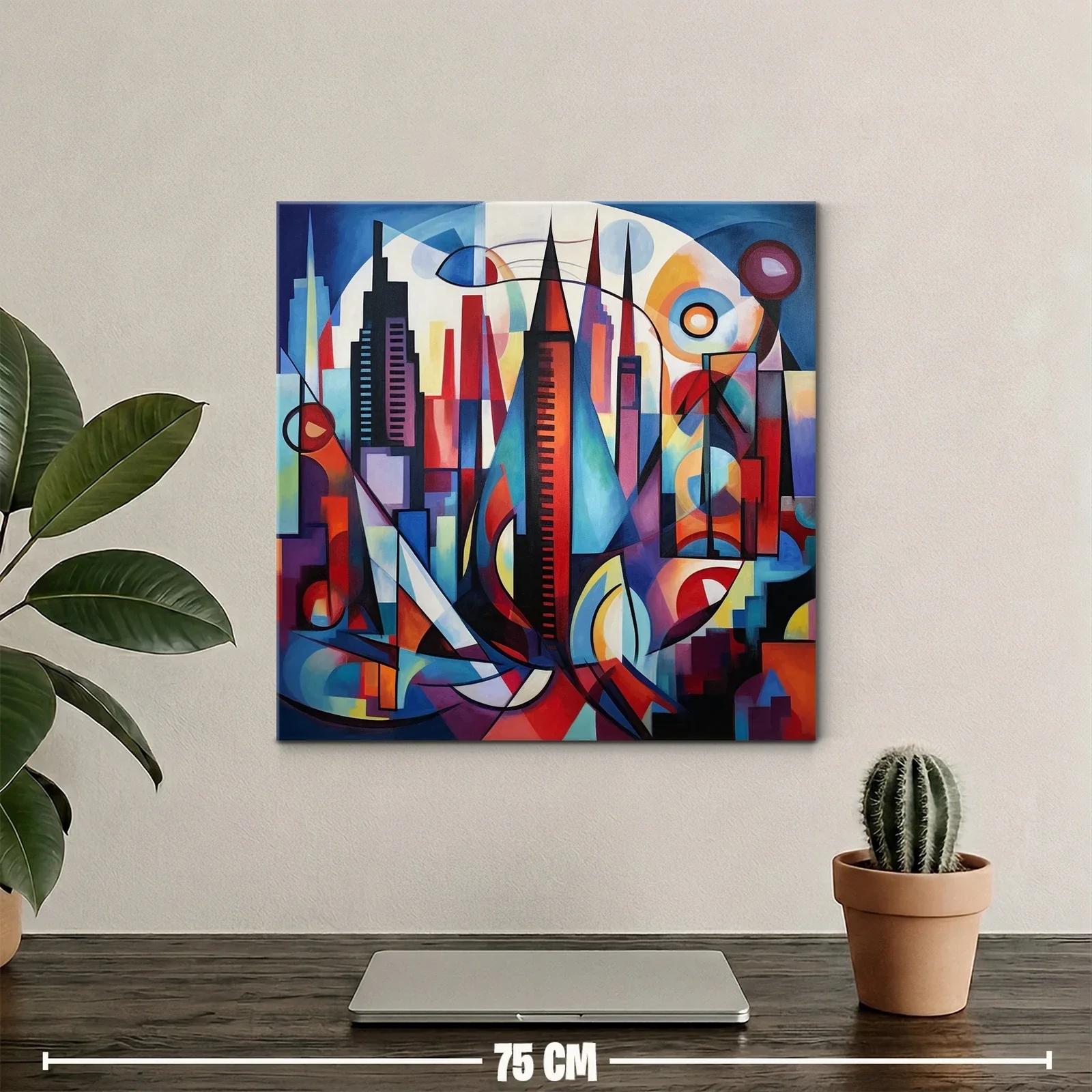 Composición abstracta urbana en vibrantes tonos cálidos y fríos — miniatura 2