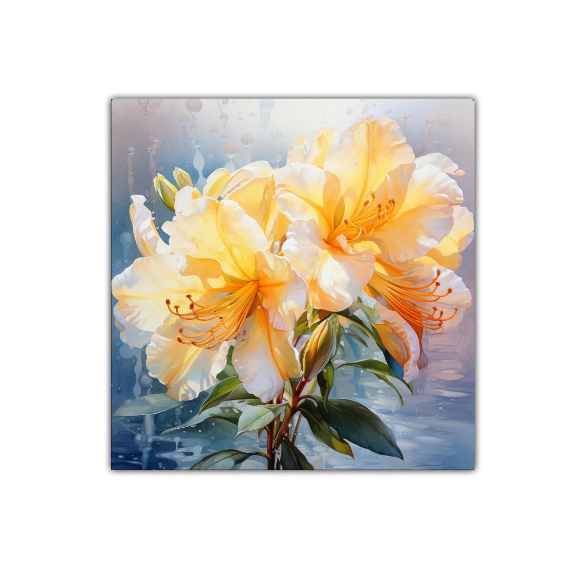 Cuadro floral con delicadas flores amarillas y fondo suave — imagen principal