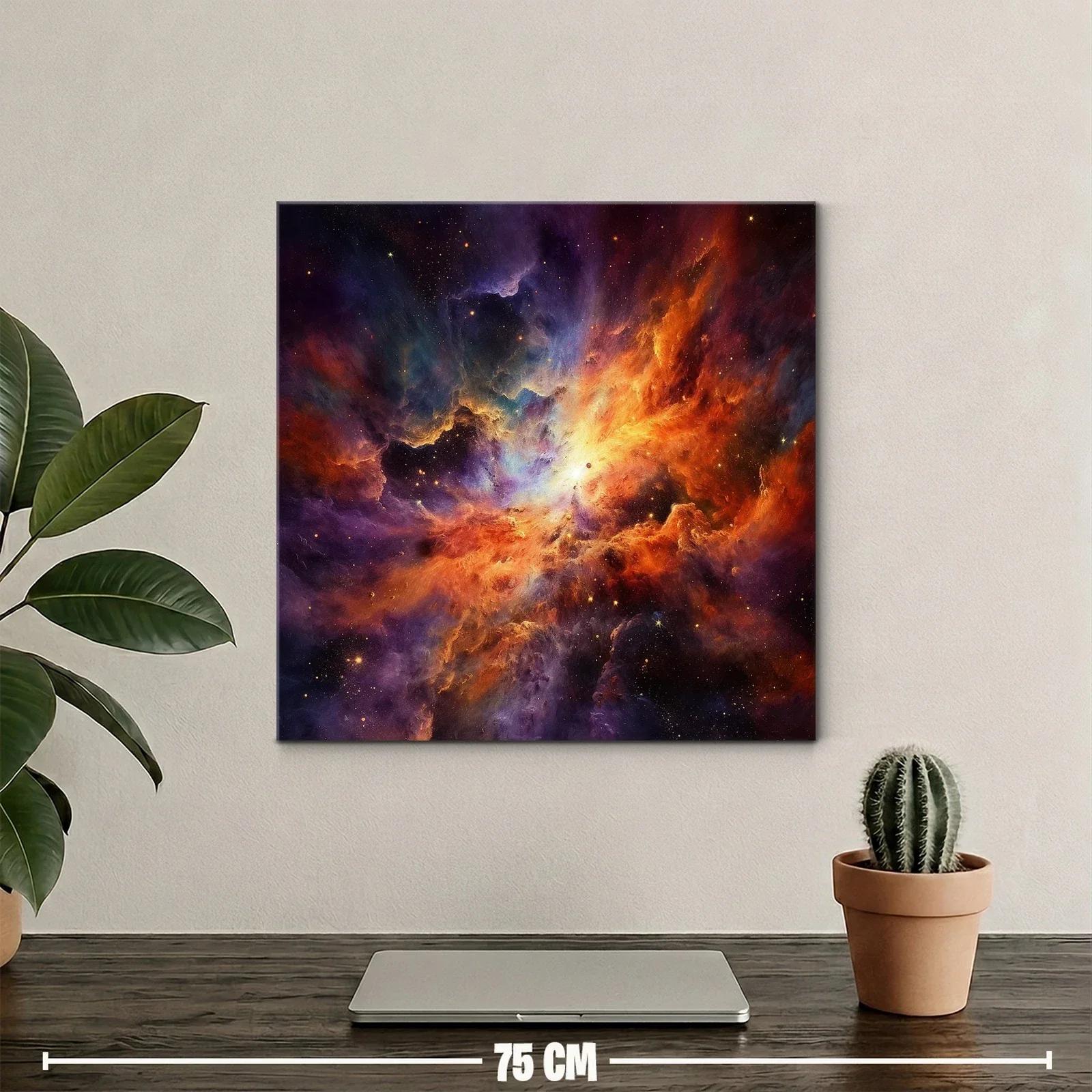 Cuadro abstracto de explosión cósmica en tonos cálidos y fríos — miniatura 2