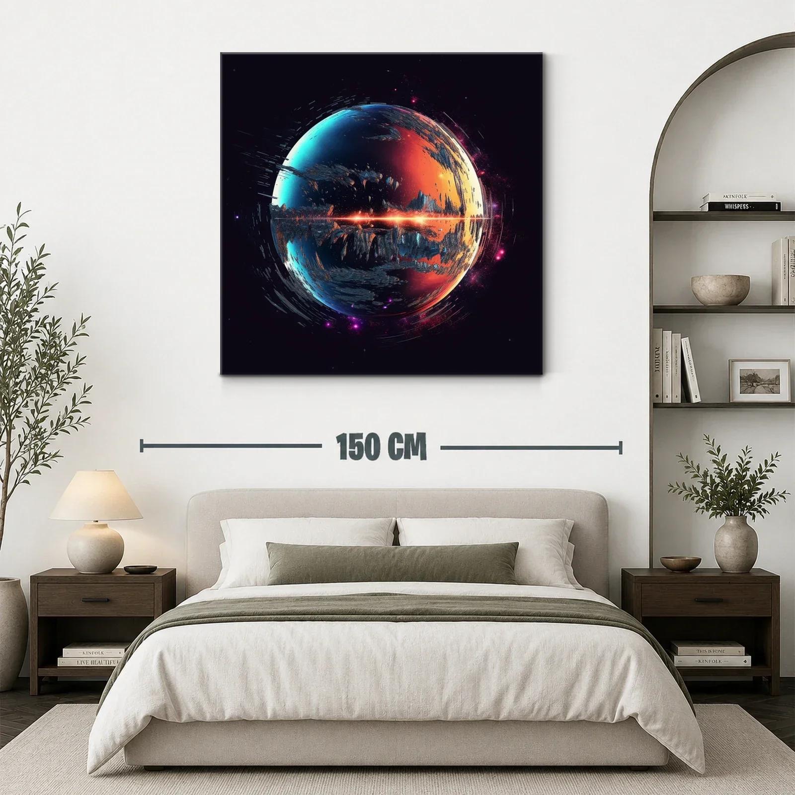 Cuadro abstracto planeta fuego y hielo en galaxia oscura — miniatura 3