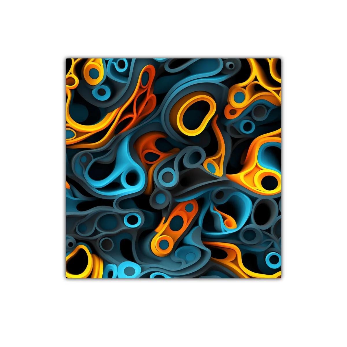 Composición abstracta en tonos cálidos y fríos vibrantes