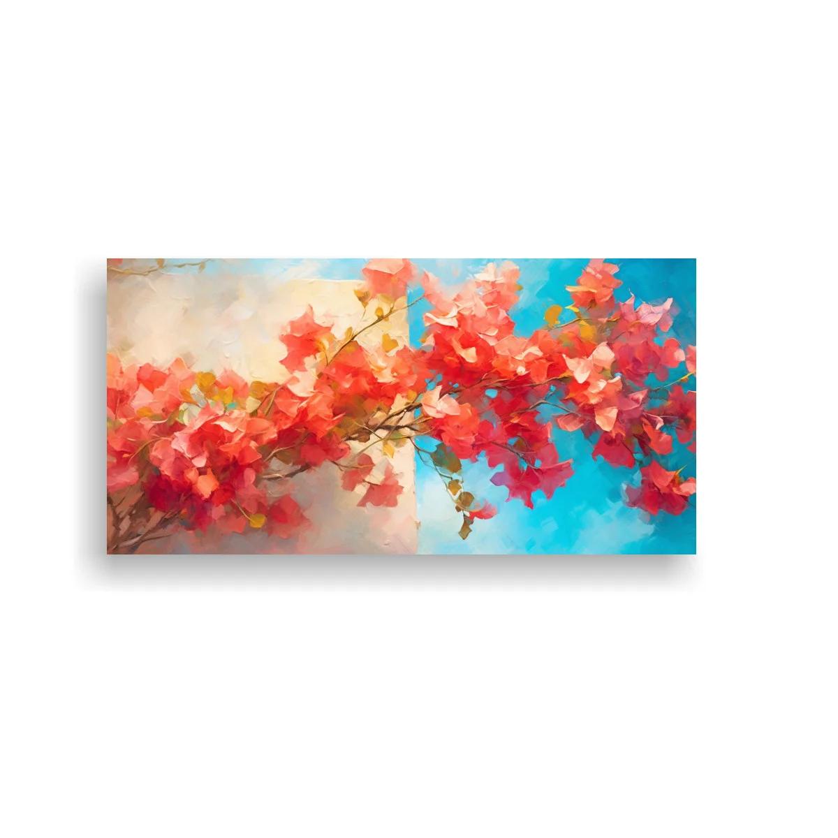 Cuadro rama de buganvilla con flores coral y fondo luminoso — imagen principal