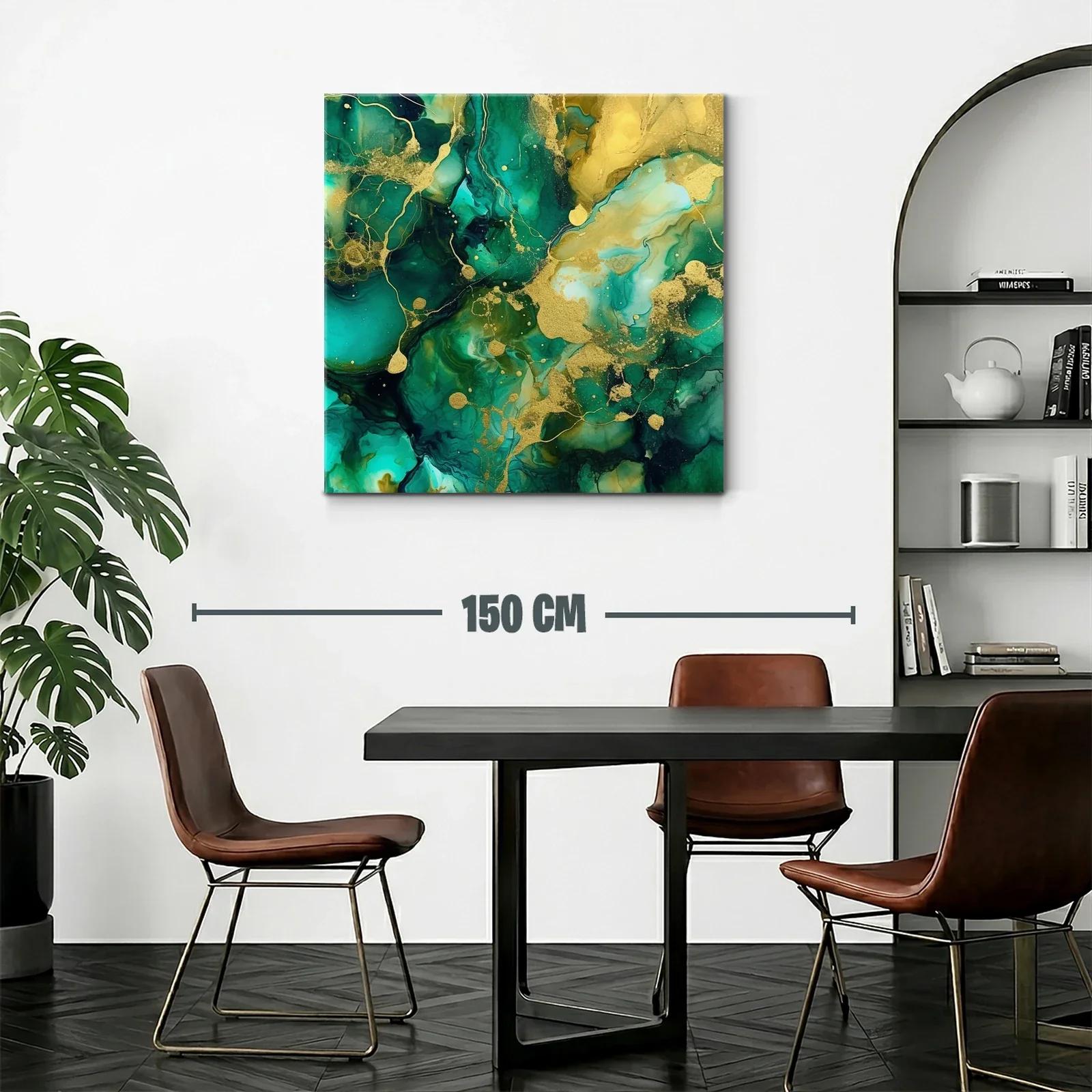 Cuadro abstracto en tonos verdes y dorados vibrantes — miniatura 2