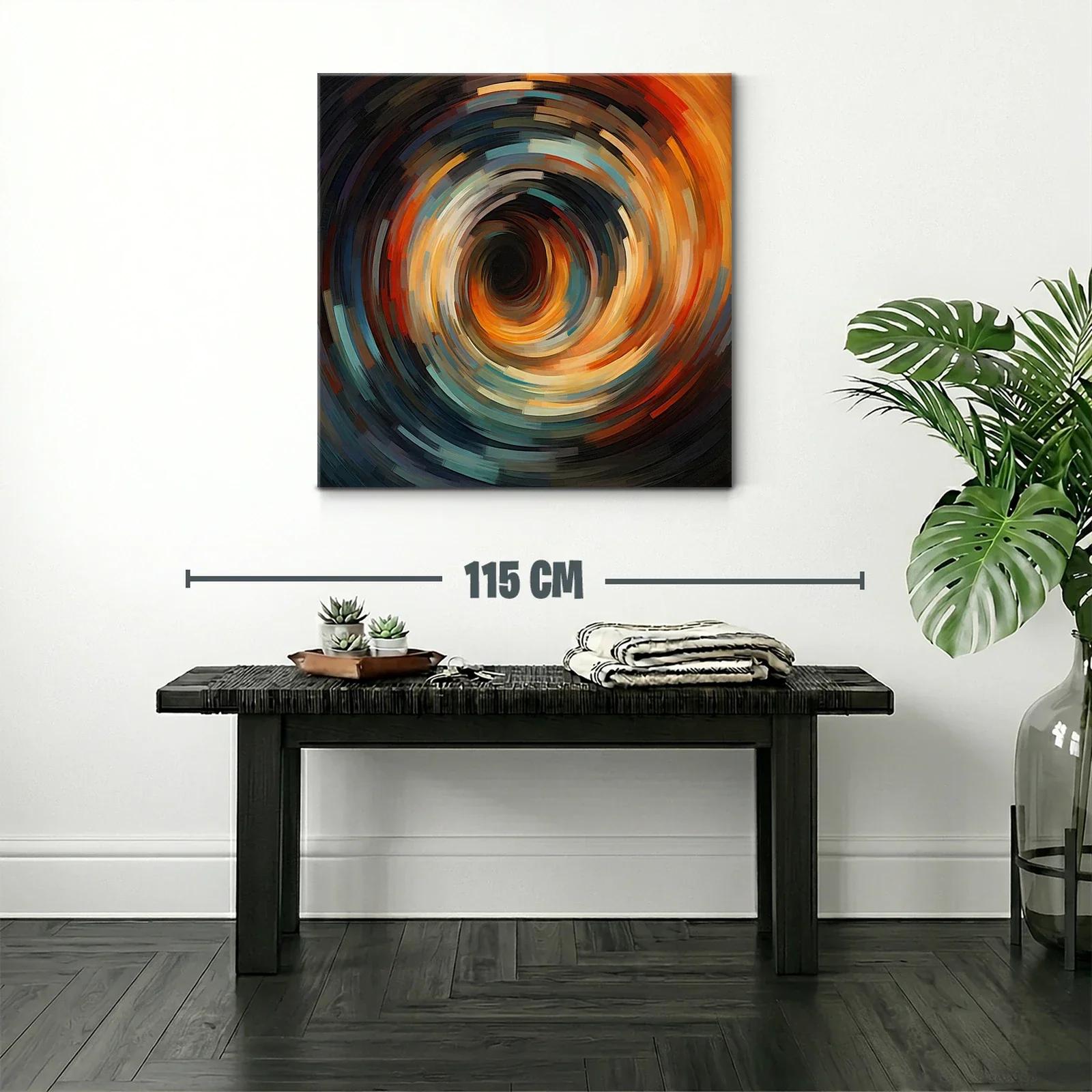 Cuadro abstracto con espiral dinámica de tonos cálidos y fríos — miniatura 2