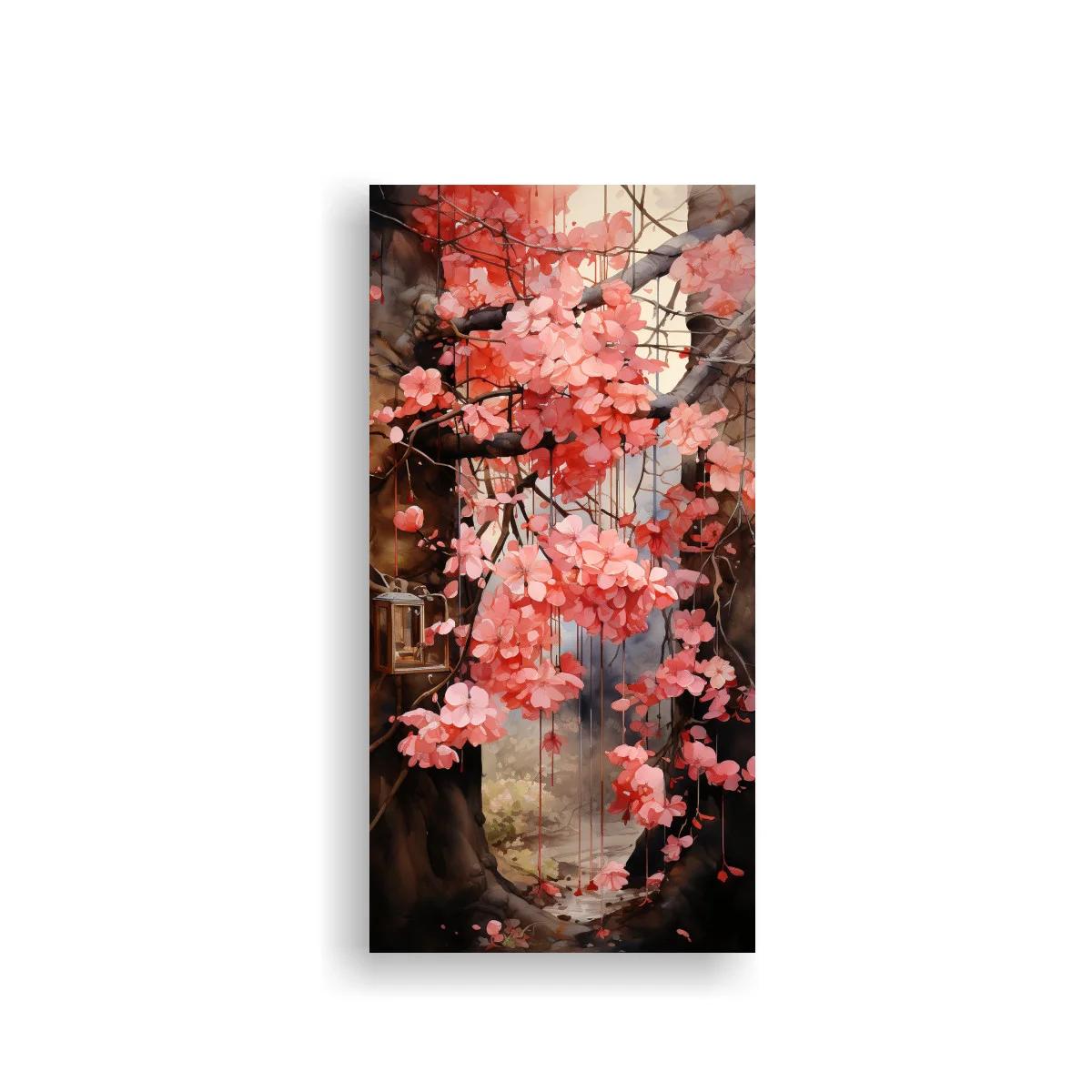 Cuadro flores de cerezo rosadas en ramas oscuras
