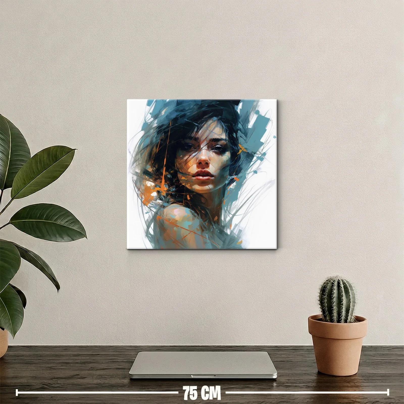Retrato femenino con pinceladas expresivas en tonos cálidos y fríos — miniatura 2