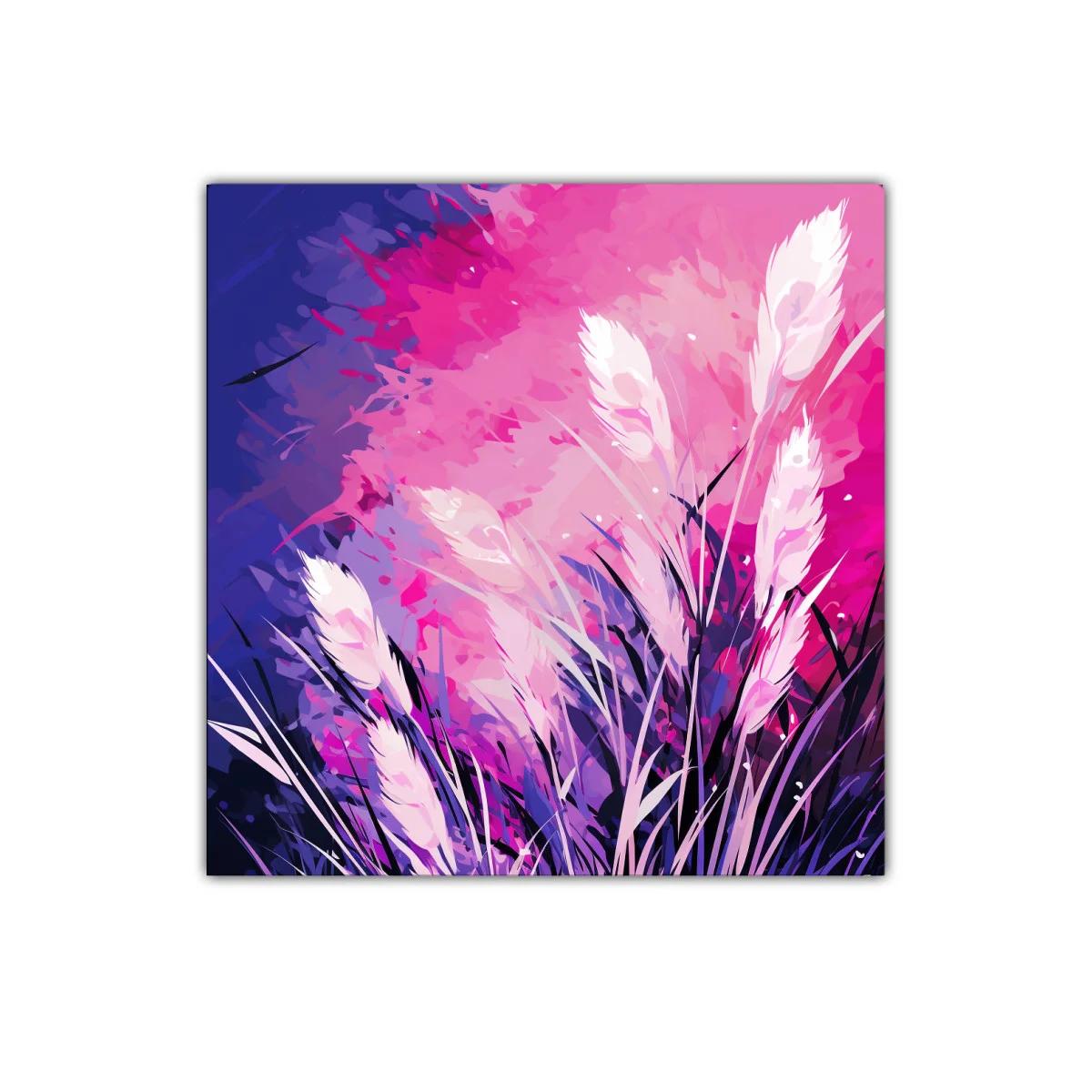 Cuadro decorativo con espigas blancas sobre fondo rosa y azul — imagen principal