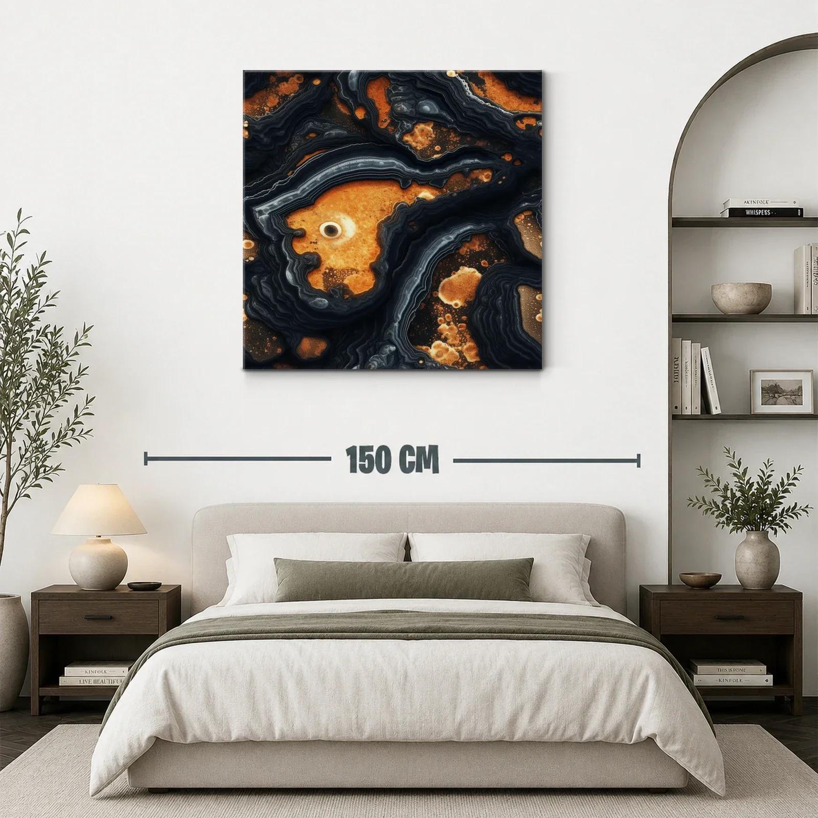 Cuadro abstracto con tonos ocres y detalles negro grisáceos — miniatura 3