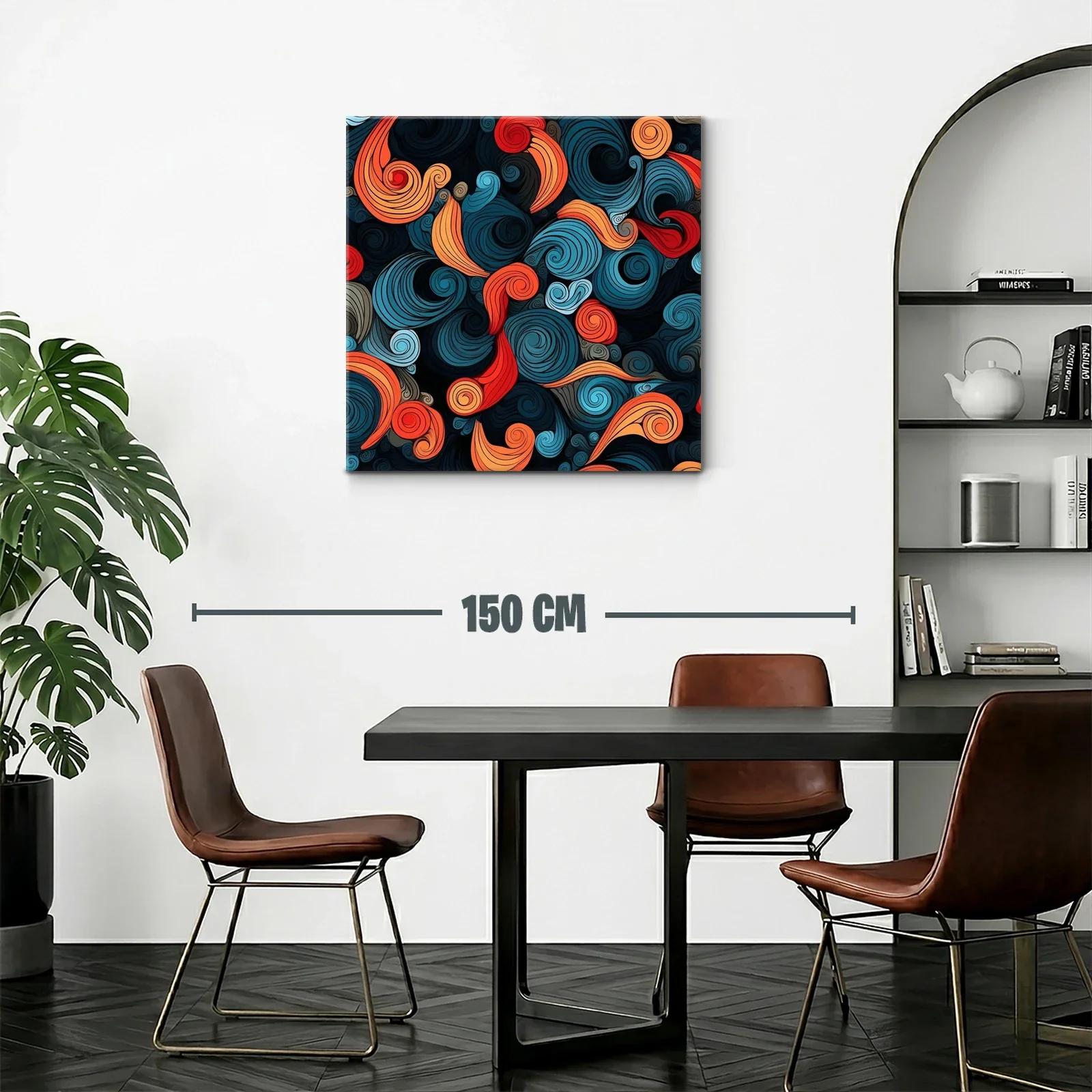 Cuadro abstracto con remolinos en tonos cálidos y fríos — miniatura 2