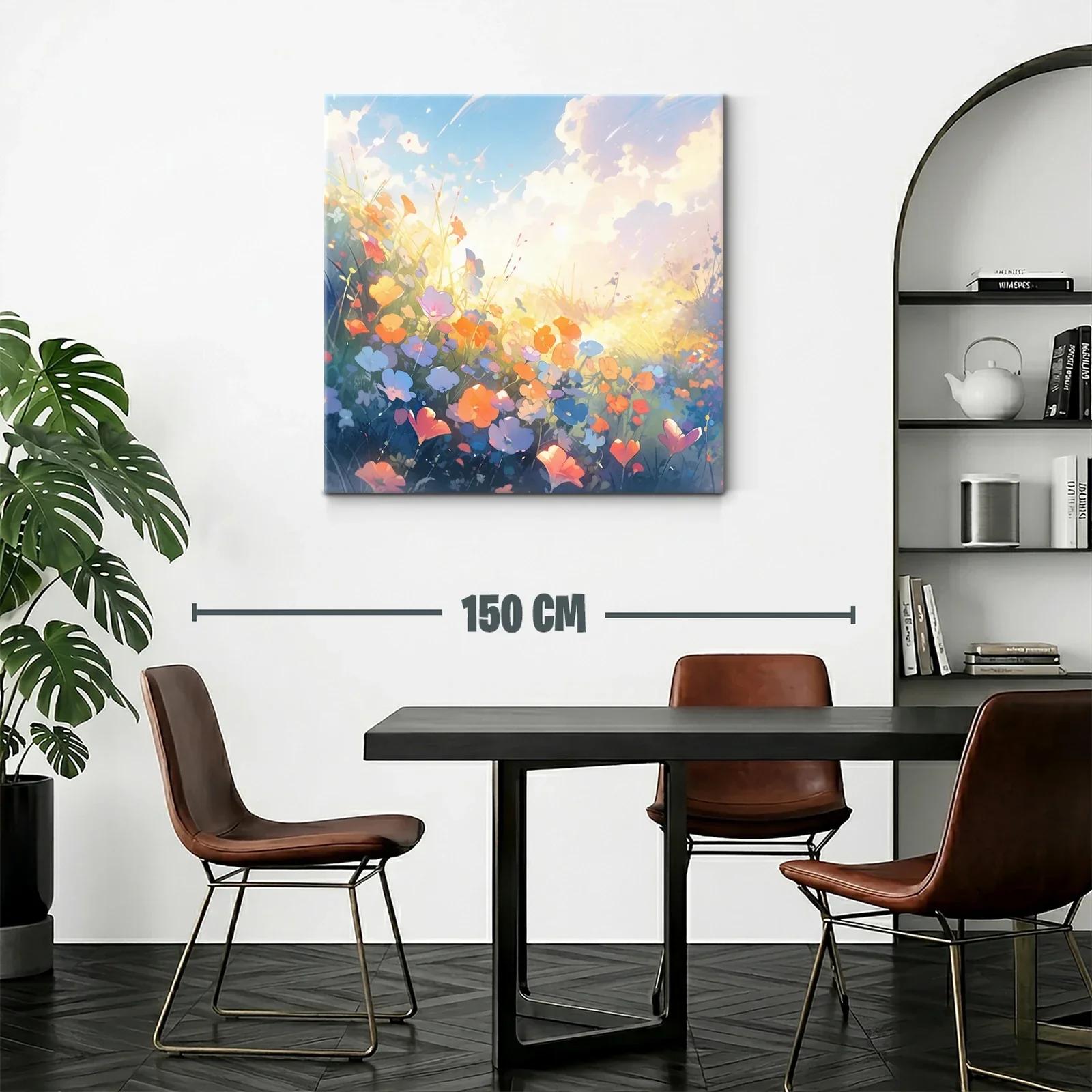 Cuadro flores de campo al amanecer con luz cálida — miniatura 2