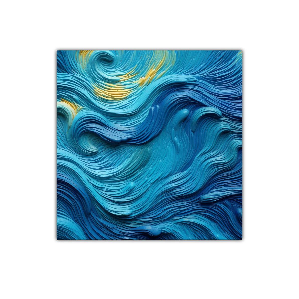 Cuadro abstracto con ondas en tonos azules y toques dorados — imagen principal